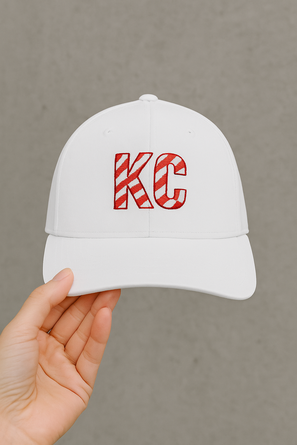 KC Candy Cane Holiday Hat white mid-profile Kansas City Christmas hat