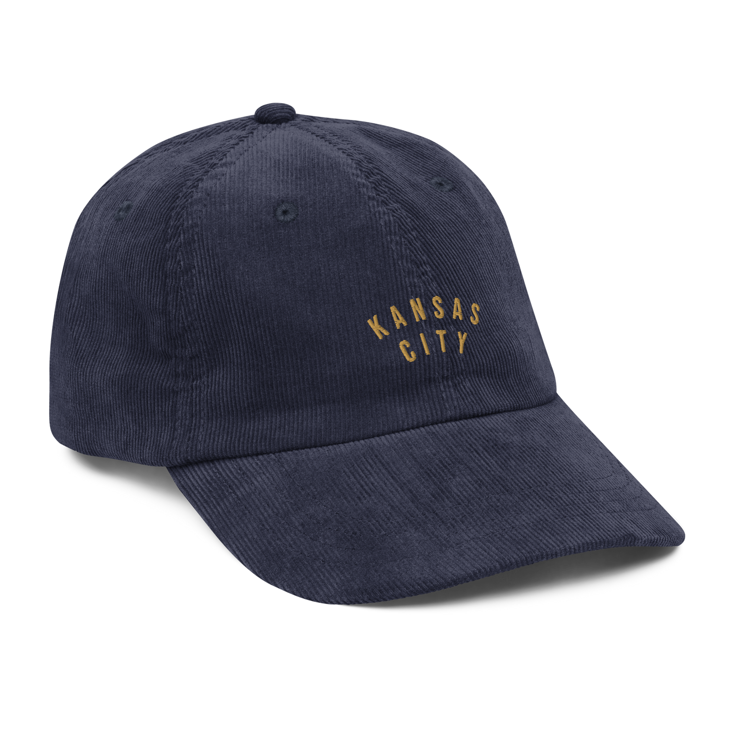 Navy corduroy Kansas City hat gold embroidery dad hat