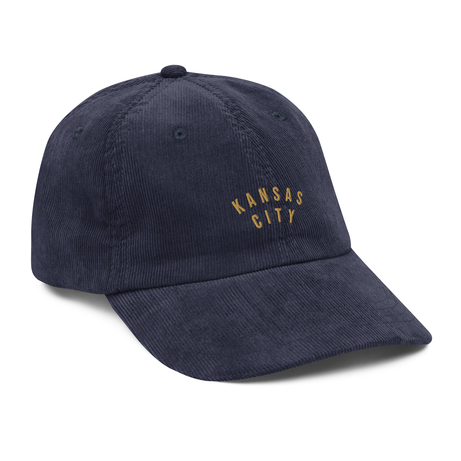 Navy corduroy Kansas City hat gold embroidery dad hat