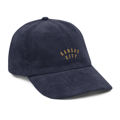 Navy corduroy Kansas City hat gold embroidery dad hat