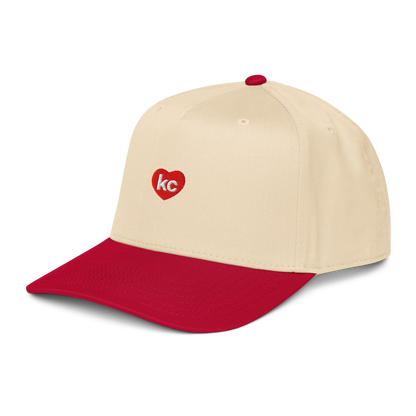 Natural crown red brim KC heart snapback side view