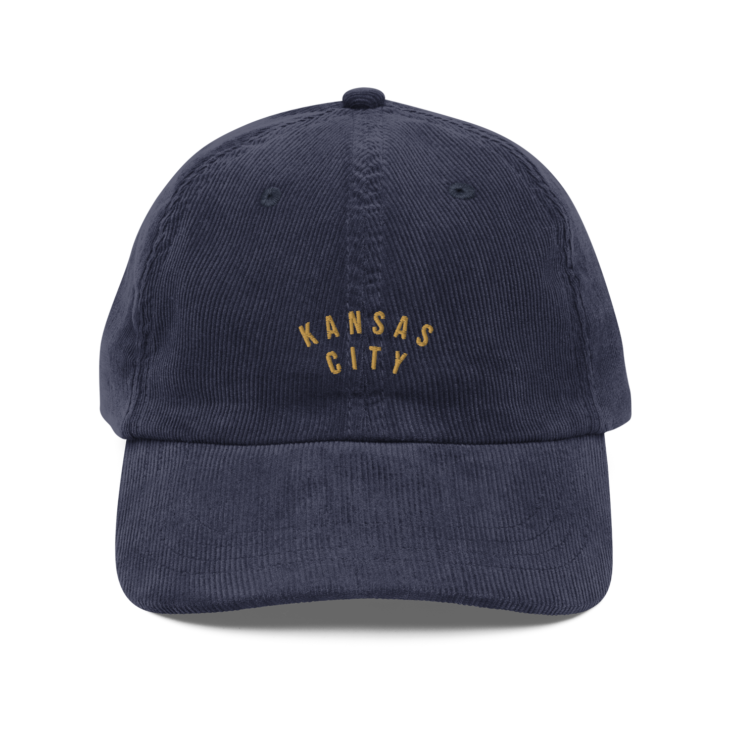 Navy corduroy Kansas City hat gold embroidery dad hat
