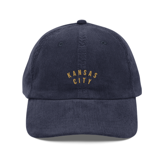 Navy corduroy Kansas City hat gold embroidery dad hat
